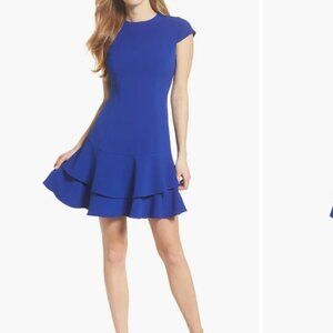 🧡3/15 Eliza J Cap Sleeve Tiered Drop Waist A-Line Blue Dress Women's 10